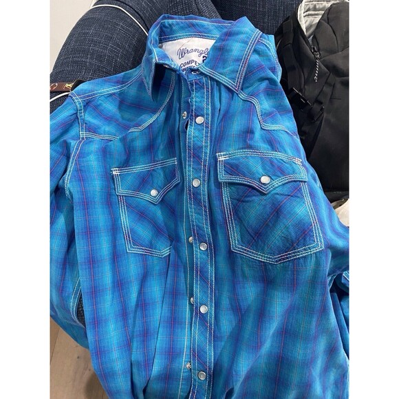 Wrangler Men 20X Advanced Comfort Size Large Plaid Print Lg Sleeve Snap Western - Picture 3 of 3